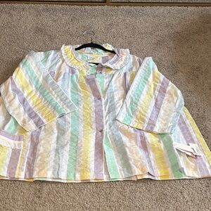 Vintage CAROLE 70s Seersucker Pajama Top, Multicolor Striped, Size 1X, BNWT!
